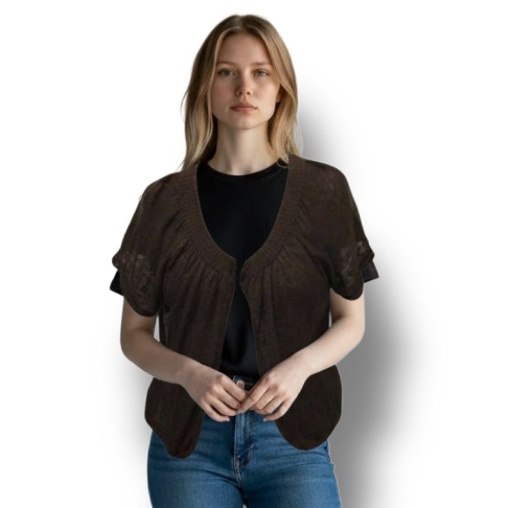 Style & Co Women’s Vintage Brown Shrug Cardigan Boho Cottagecore Knit Bolero L
